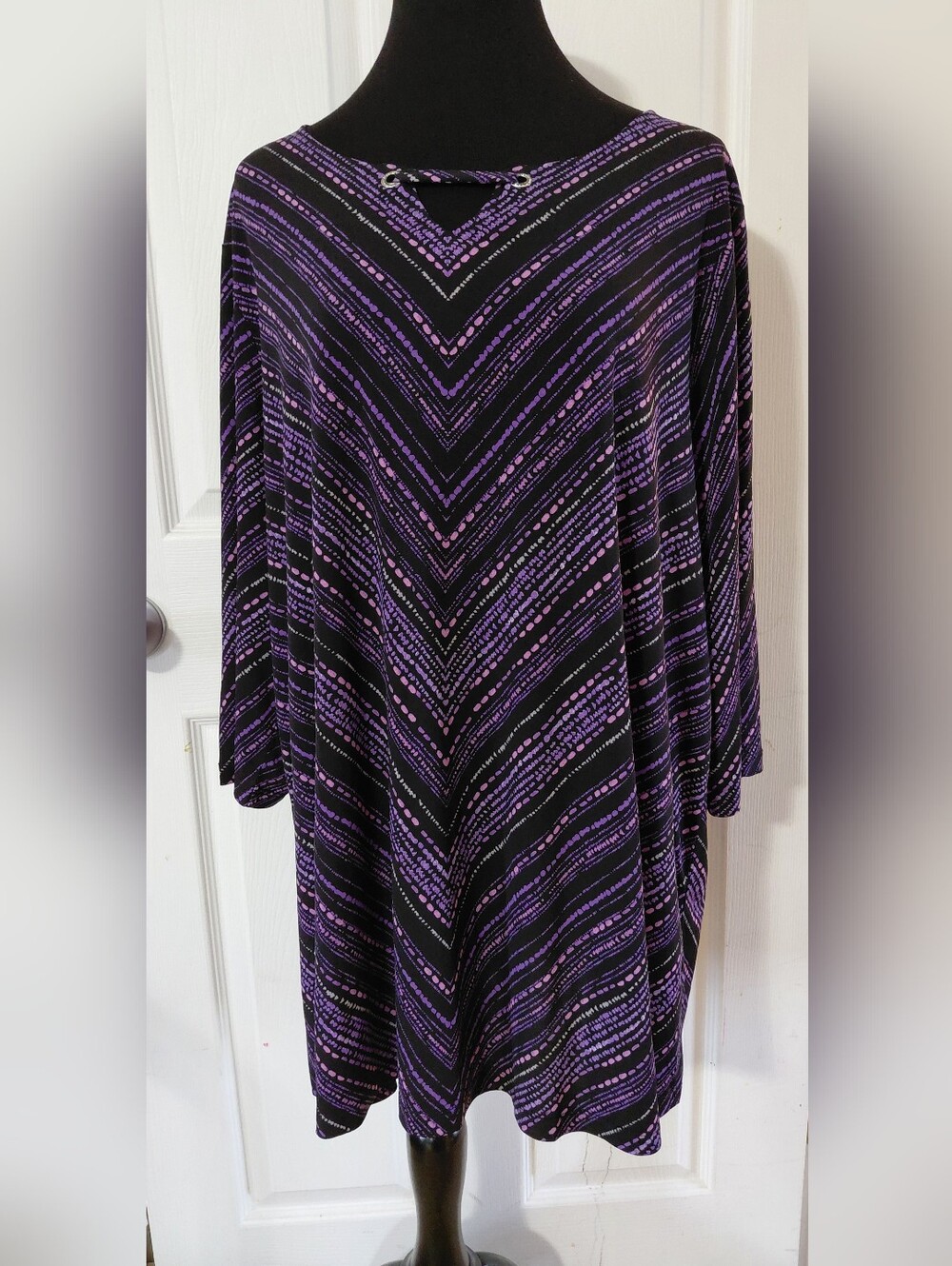 Catherines Black and Lavender Geometric Eyelet Tunic